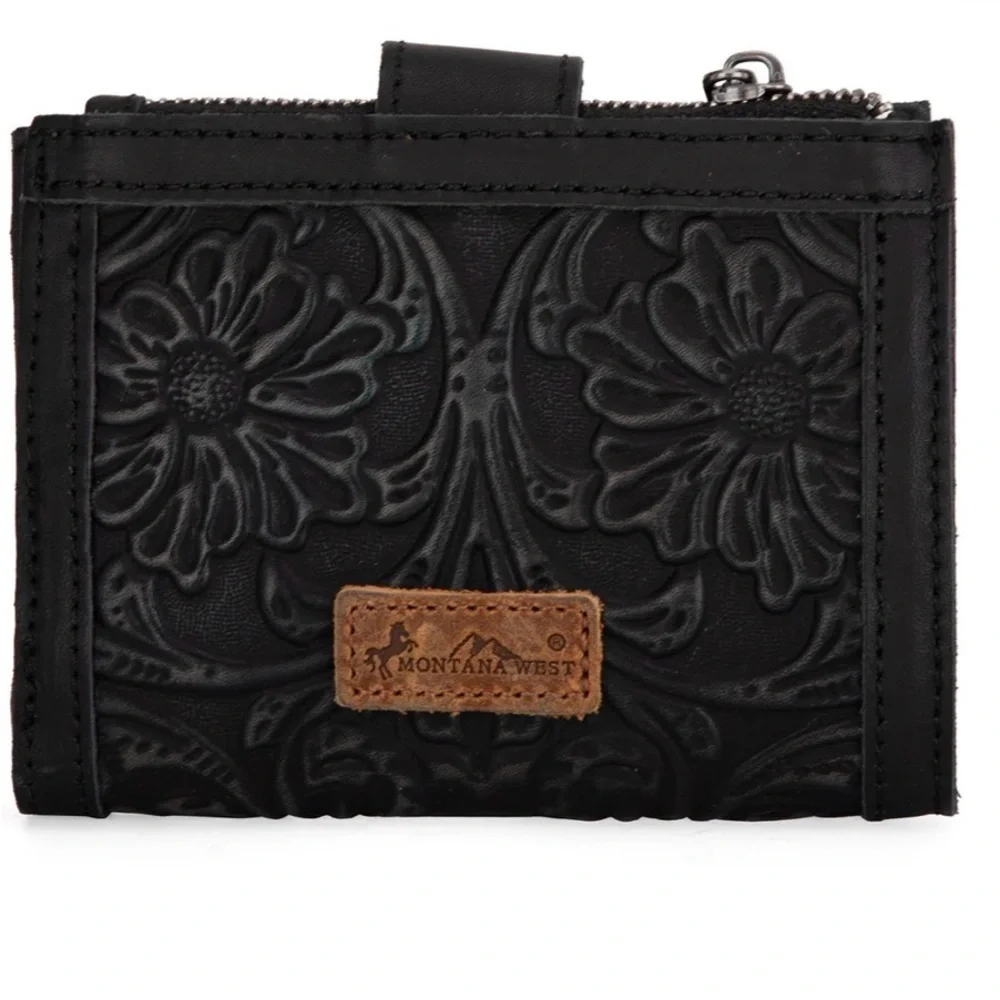 Montana West Black Embossed Floral Snap Wallet